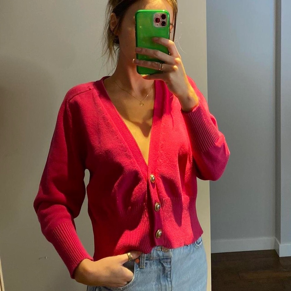 Vintage hot pink knit cardigan